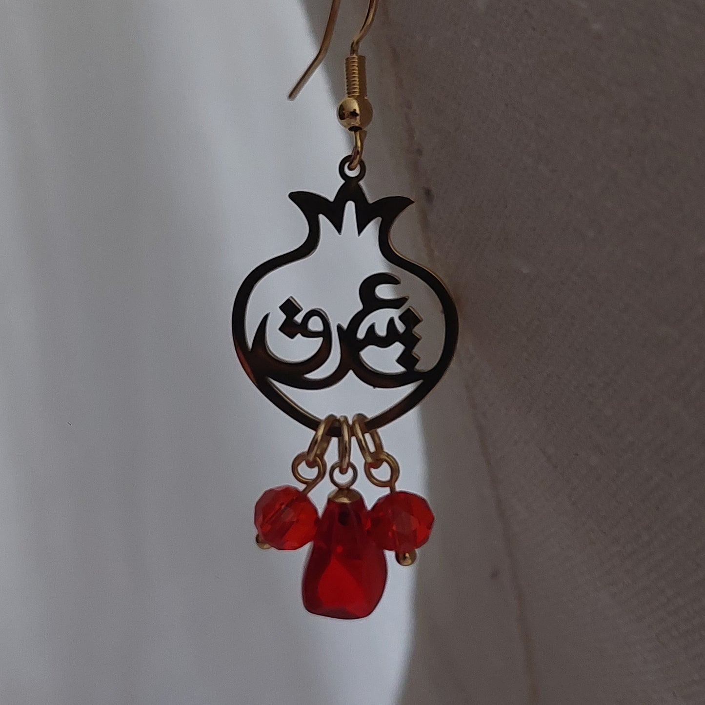 Farsi pomegranate glass seeds drop earrings and necklace  gold plated stainless  steel hypoallergenic jewelry