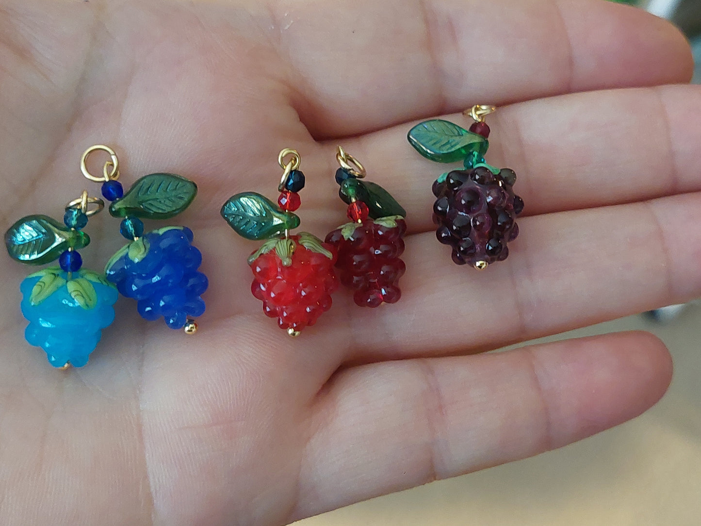 Glass berries and fruits beads for jewelry making, ready to make jewelry