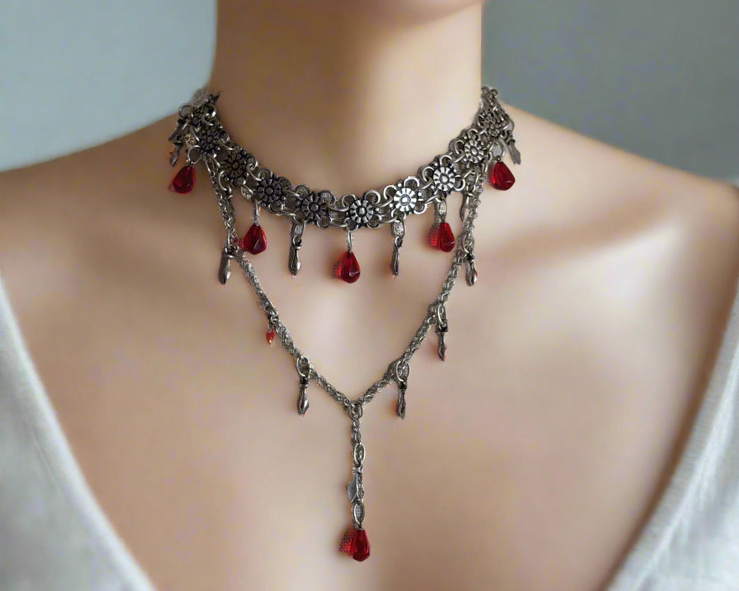 Armenian traditional necklace with glass pomegranate seeds