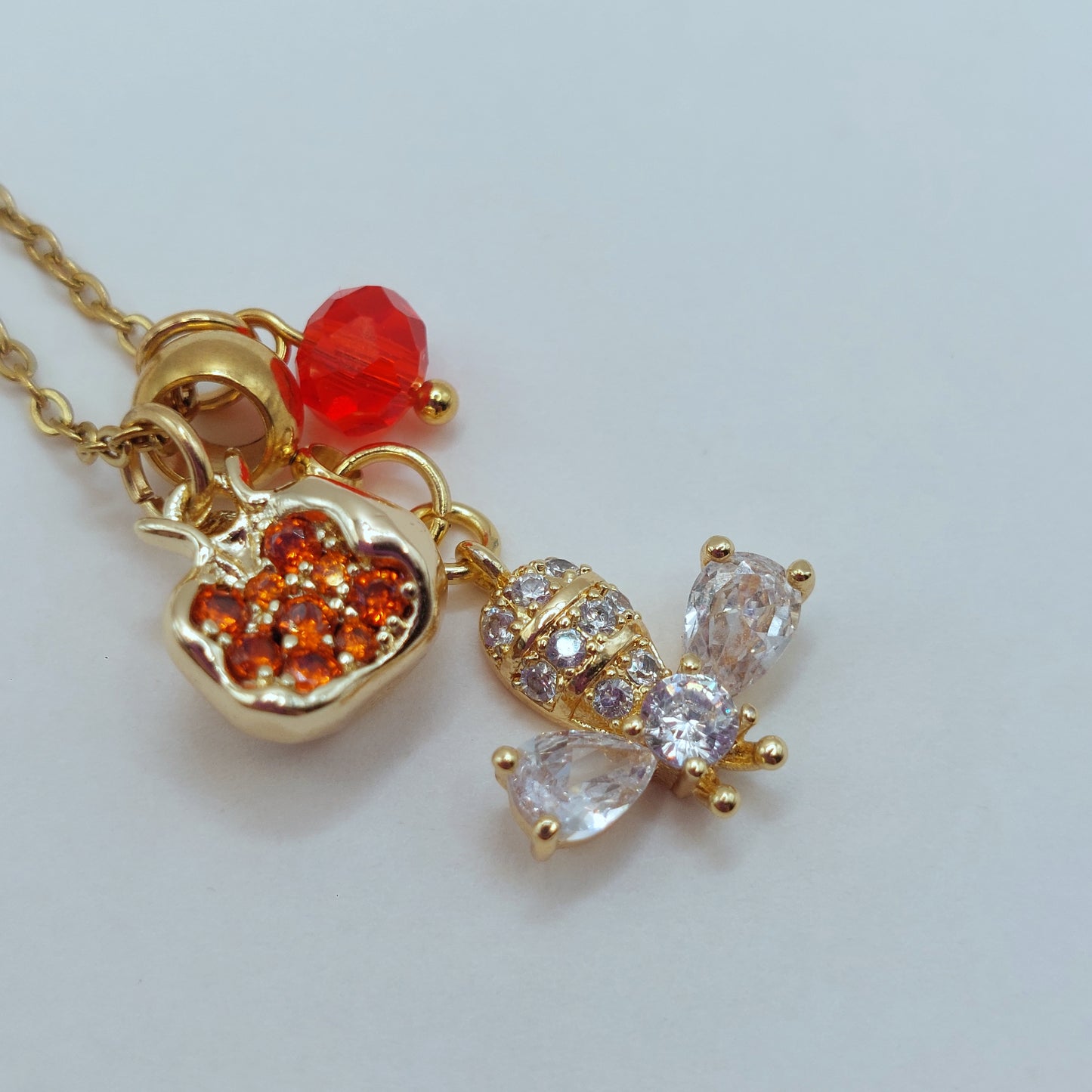 Crystal Bee pomegranate gold plated necklace
