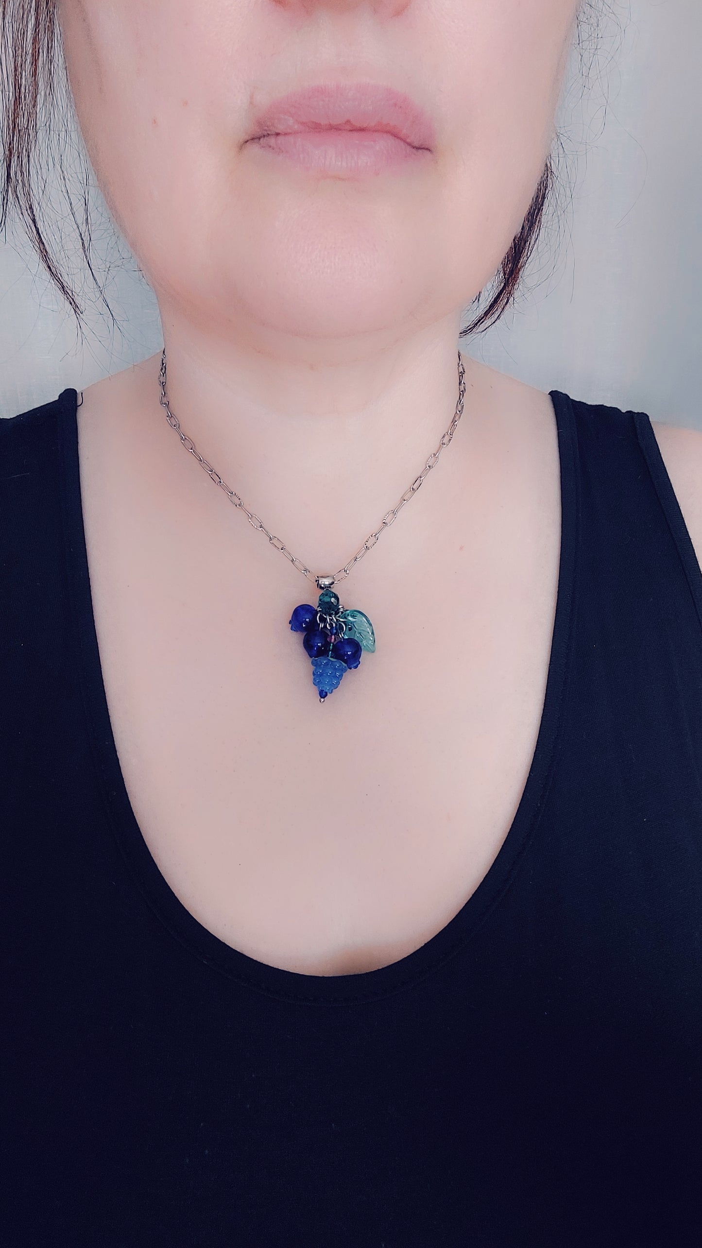 Hand Made Glass Blueberries with Silver Hardware