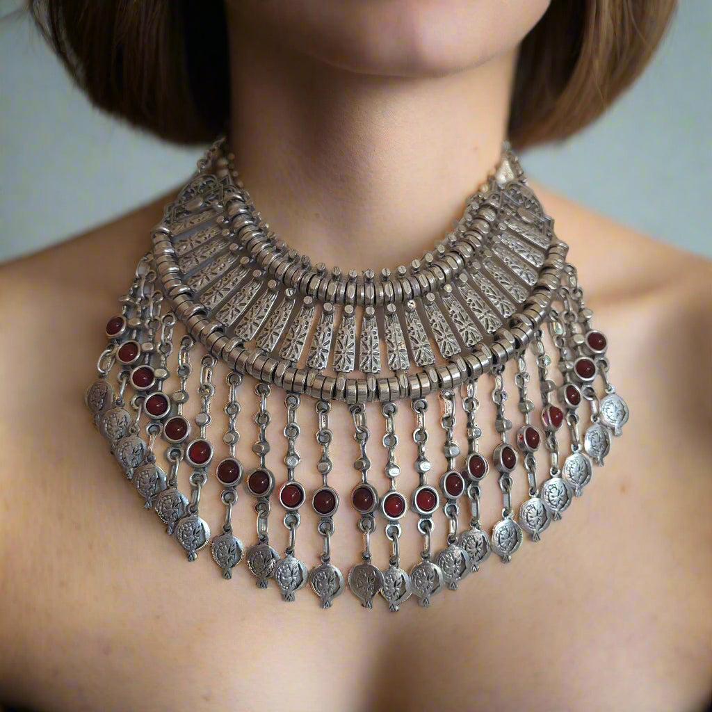 Antique silver Armenian traditional necklace with earrings