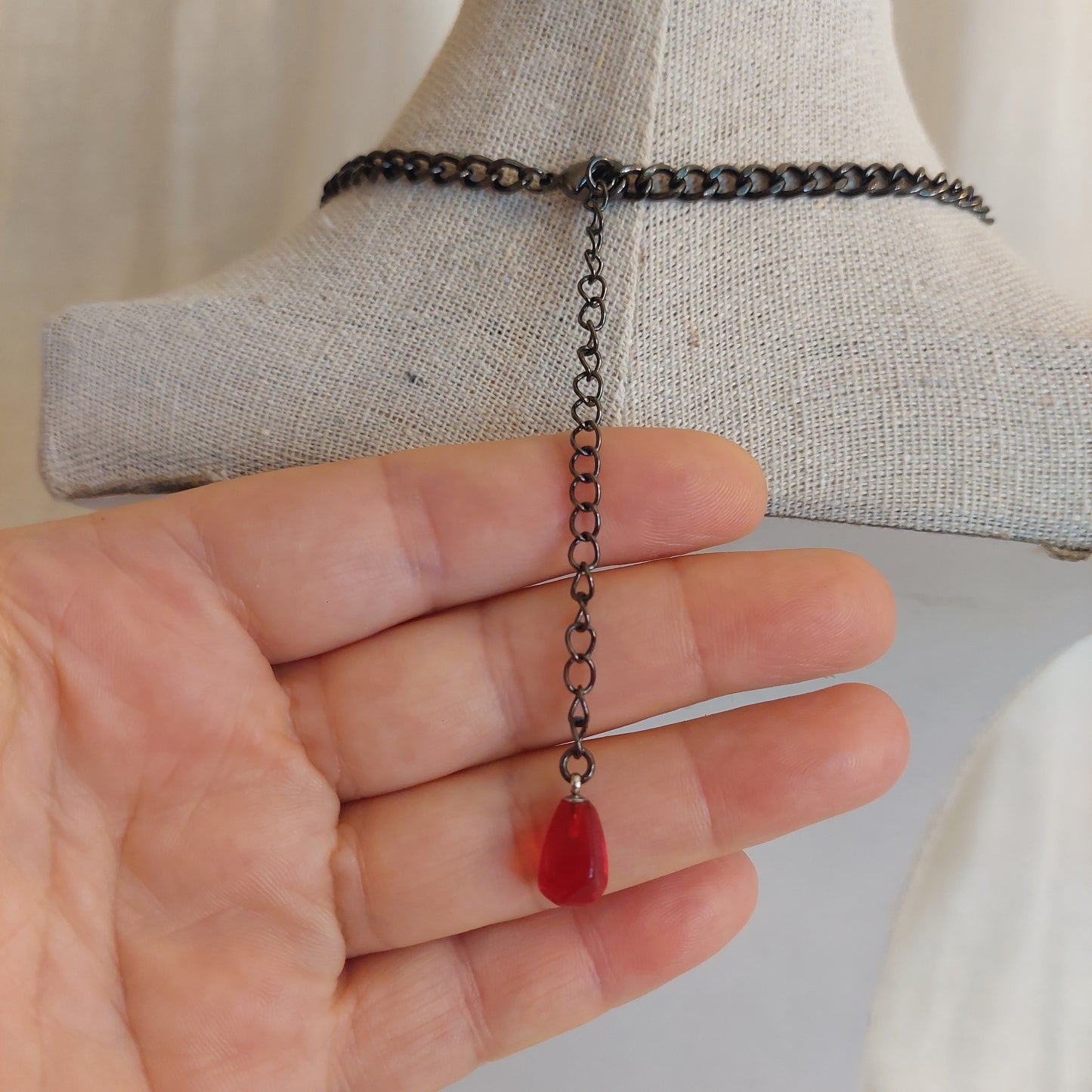 Black Chain Bib necklace with glass beads