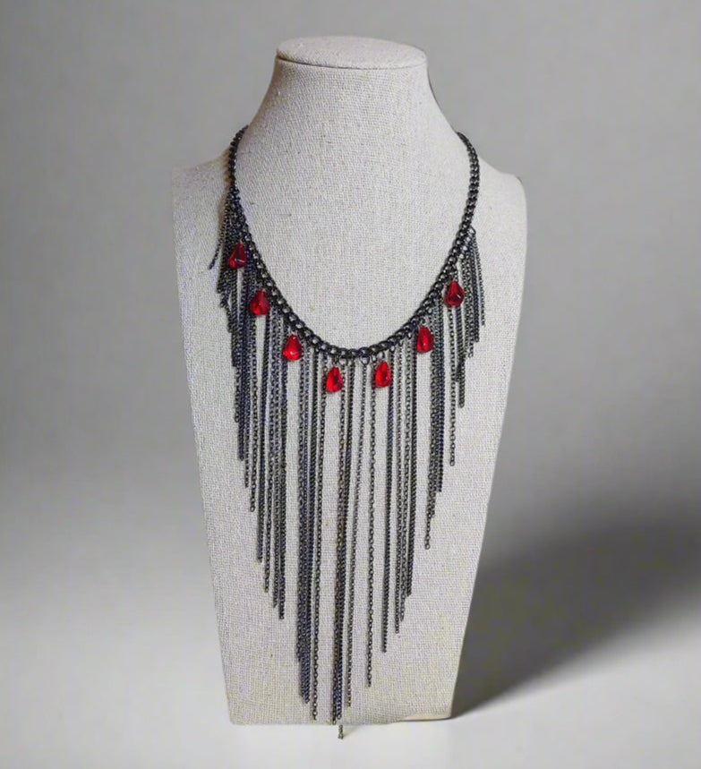 Black Chain Bib necklace with glass beads