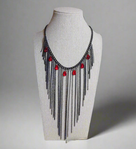 Black Chain Bib necklace with glass beads