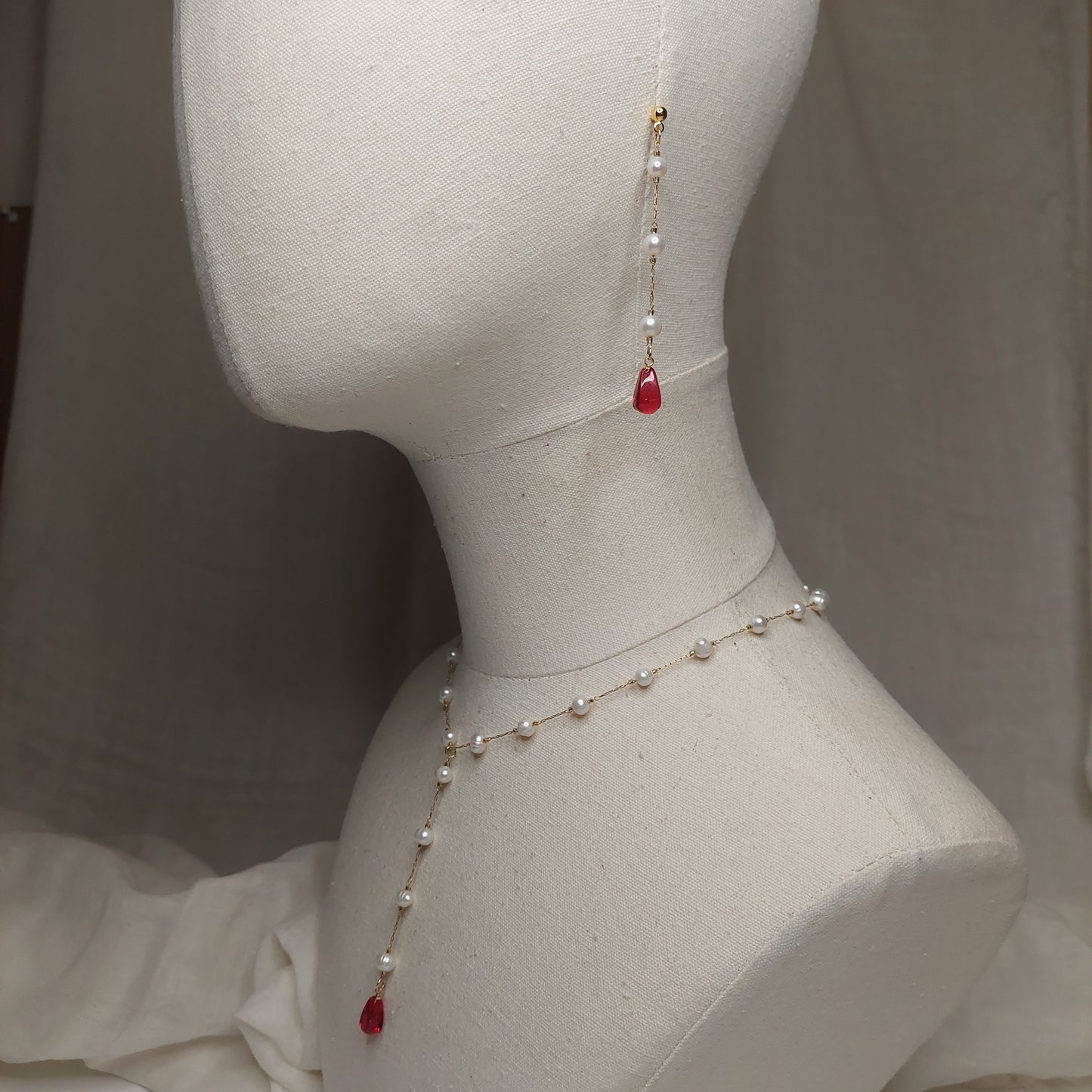Handmade 18K gold plated stainless steel non tarnish Pomegranate glass seeds jewelry set with natural pearls