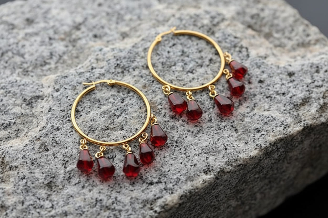 1.5 in Pomegranate seed hoop earrings 14K gold plated stainless steel, non tarnish jewelry