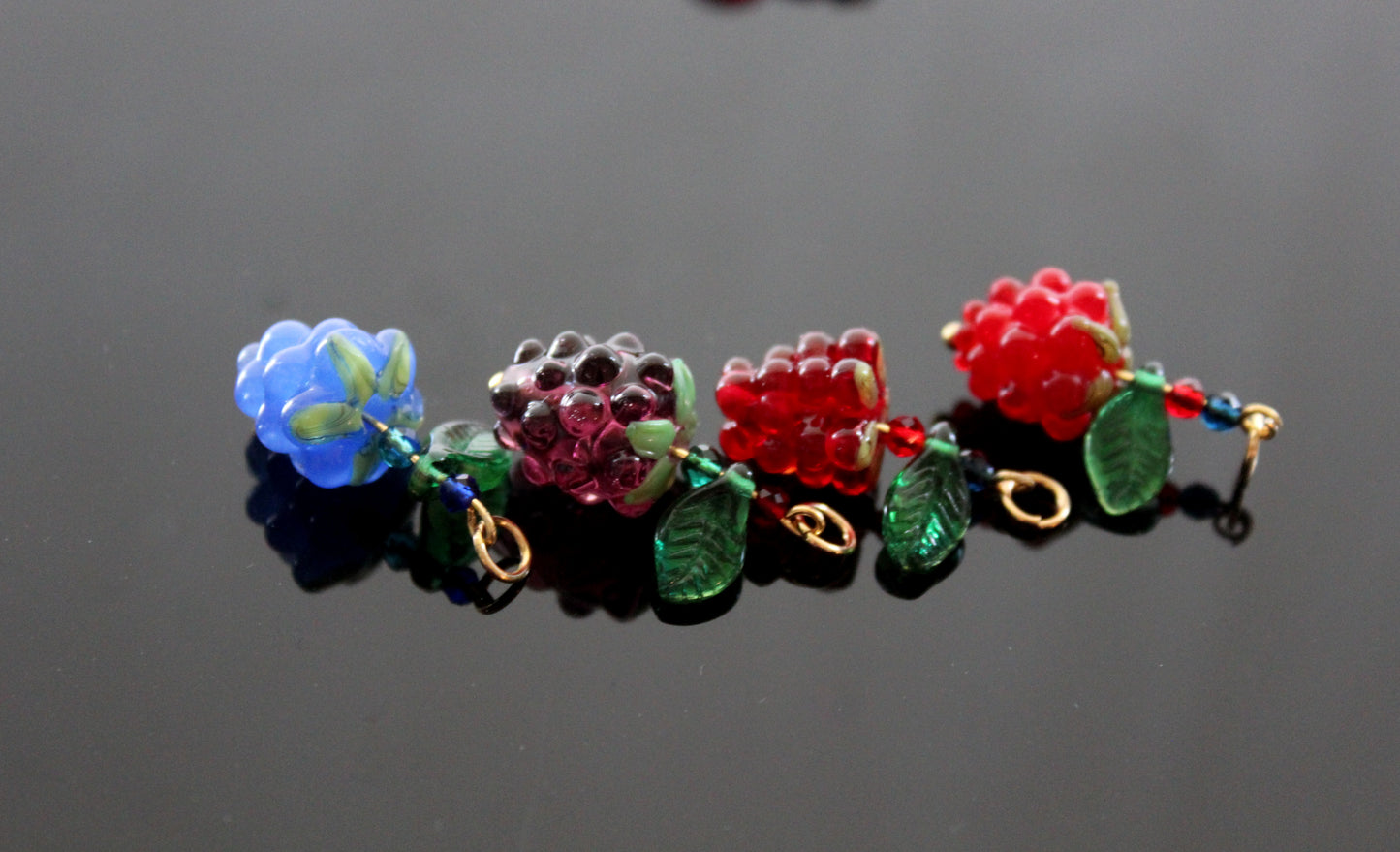 Glass berries and fruits beads for jewelry making, ready to make jewelry