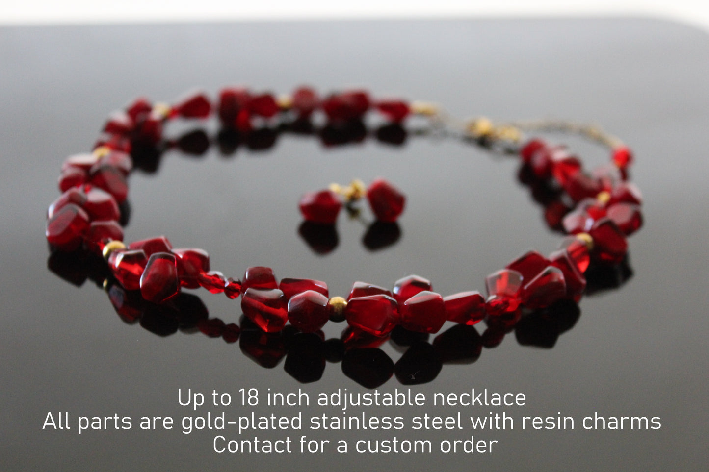 Pomegranate choker with stud earrings