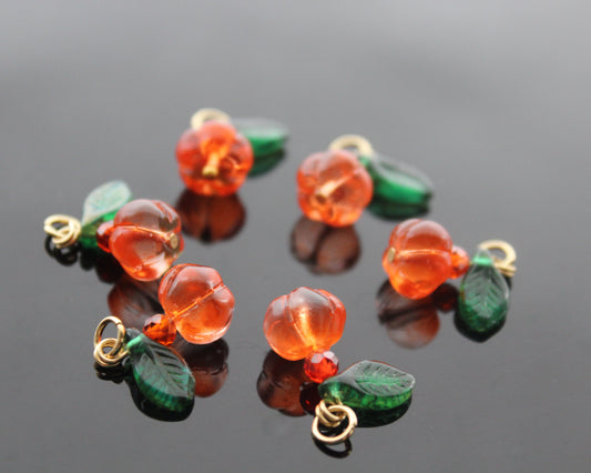 3,5,10 Ready Glass pumpkin beads for jewelry making with hoops