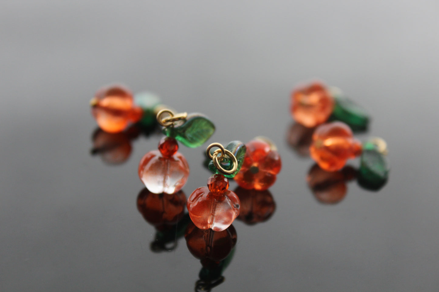 3,5,10 Ready Glass pumpkin beads for jewelry making with hoops