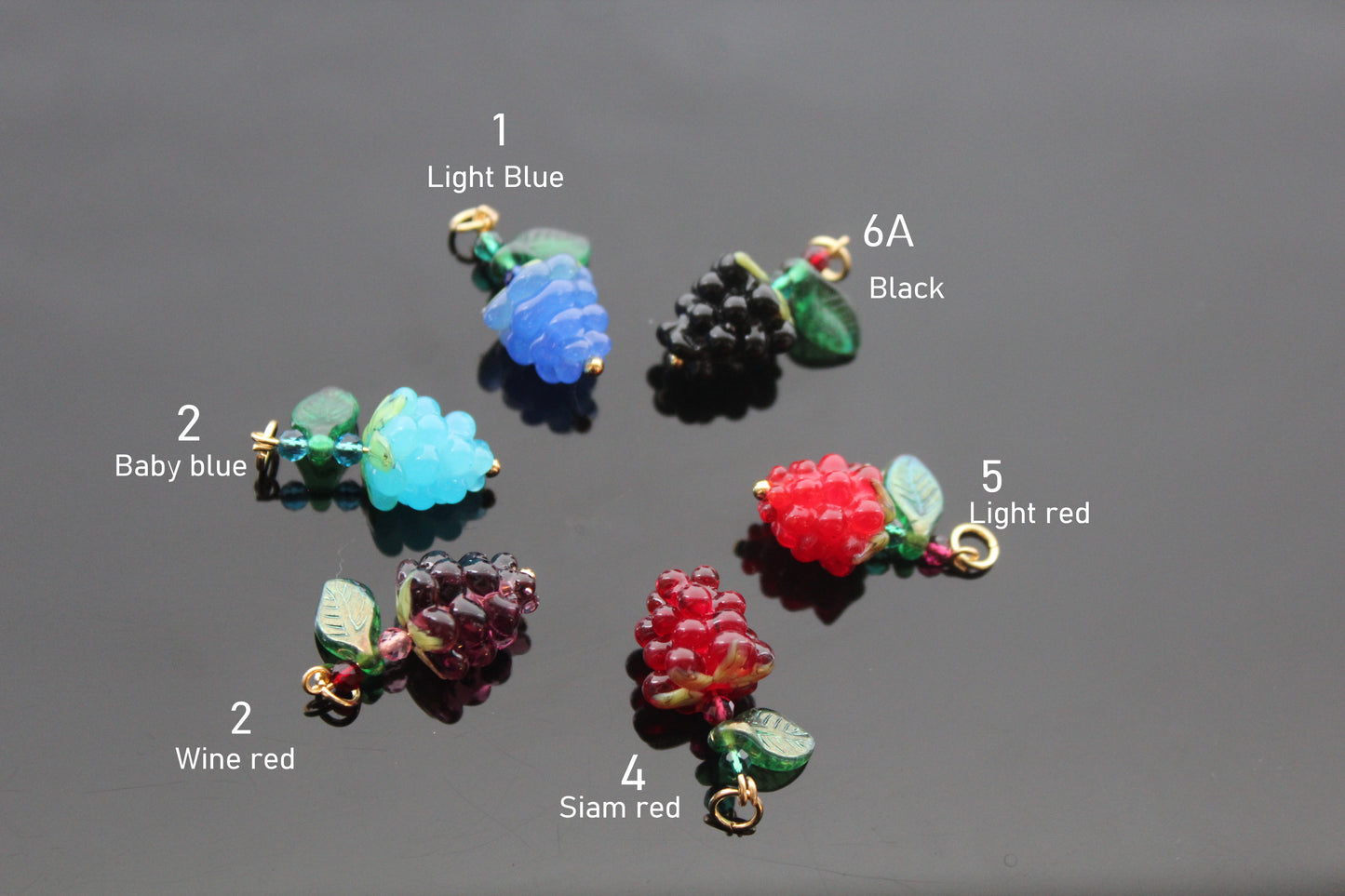 Glass berries and fruits beads for jewelry making, ready to make jewelry