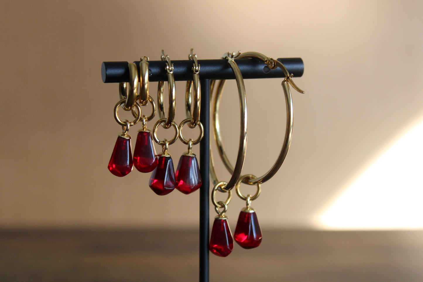 Pomegranate seeds hoop earrings and necklace gold plated stainless steel hypoallergenic jewelry