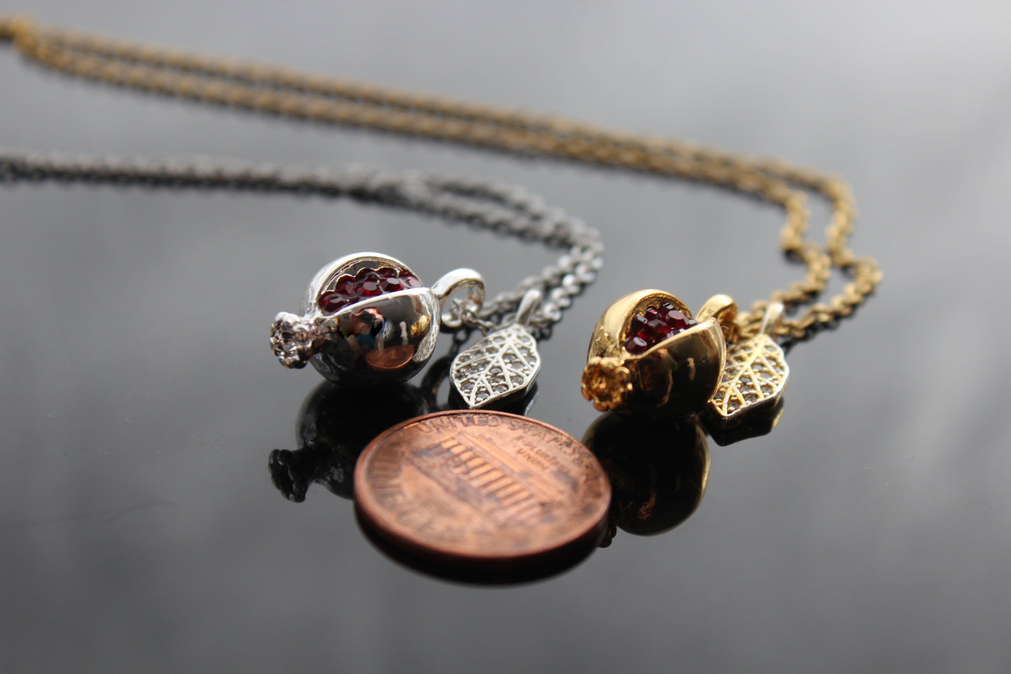Handmade pomegranate pendant necklace with glass beads