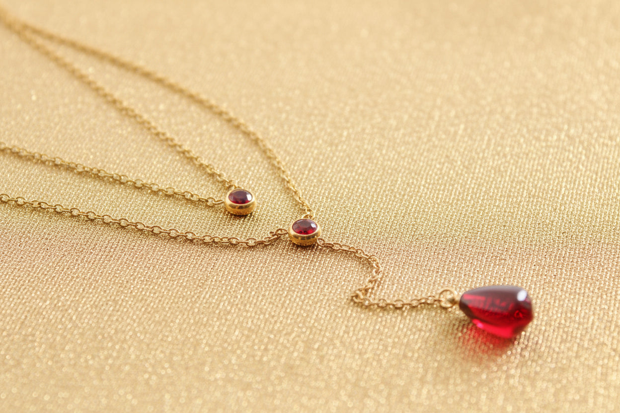 Glass pomegranate seed Y shape layered necklace