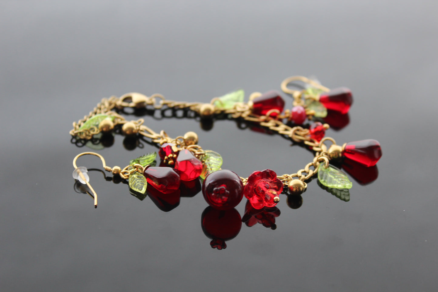 18K gold plated handmade stainless still pomegranate bracelet with resin beads