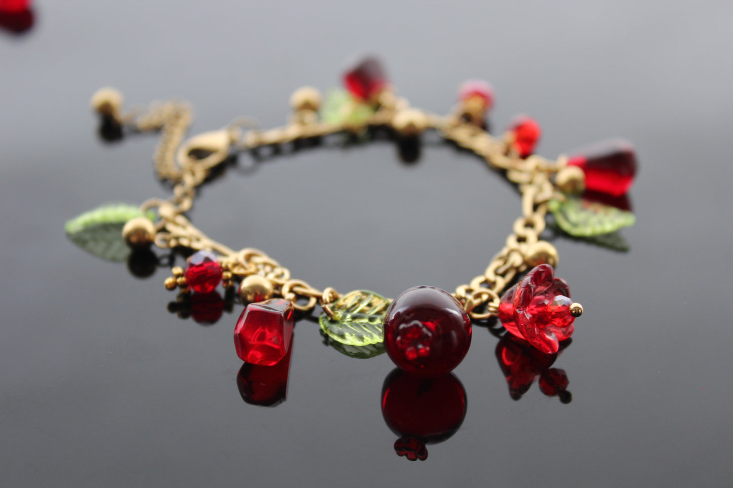 18K gold plated handmade stainless still pomegranate bracelet with resin beads
