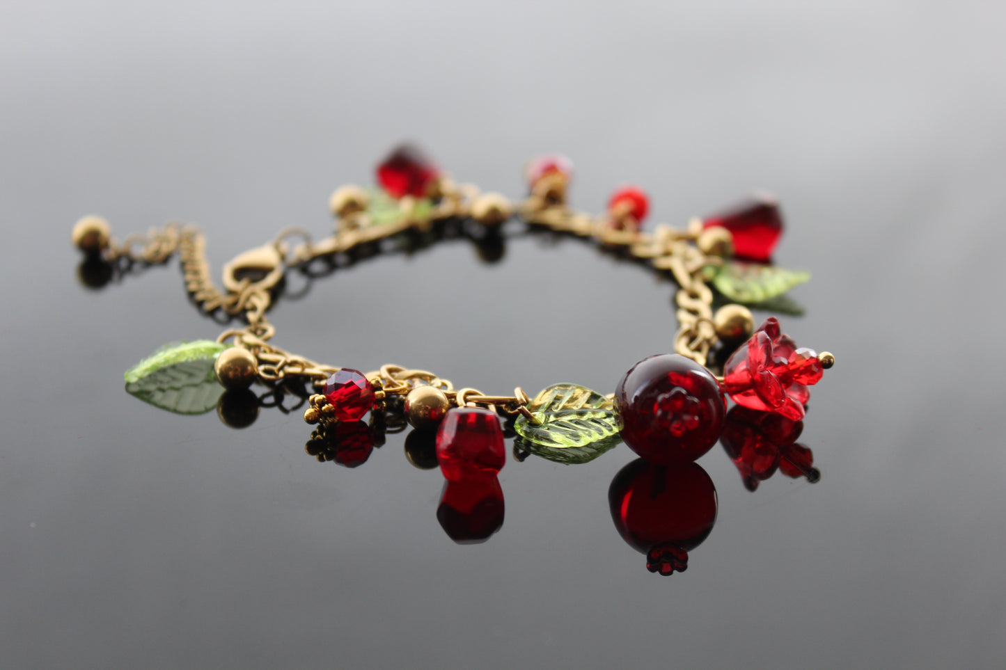 18K gold plated handmade stainless still pomegranate bracelet with resin beads