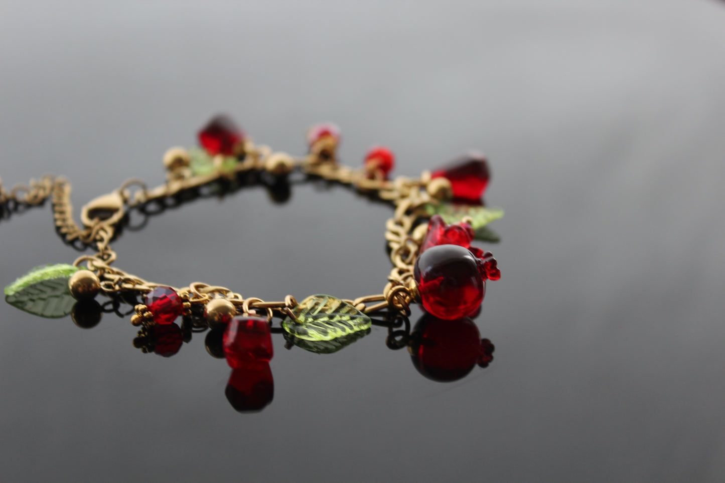 18K gold plated handmade stainless still pomegranate bracelet with resin beads