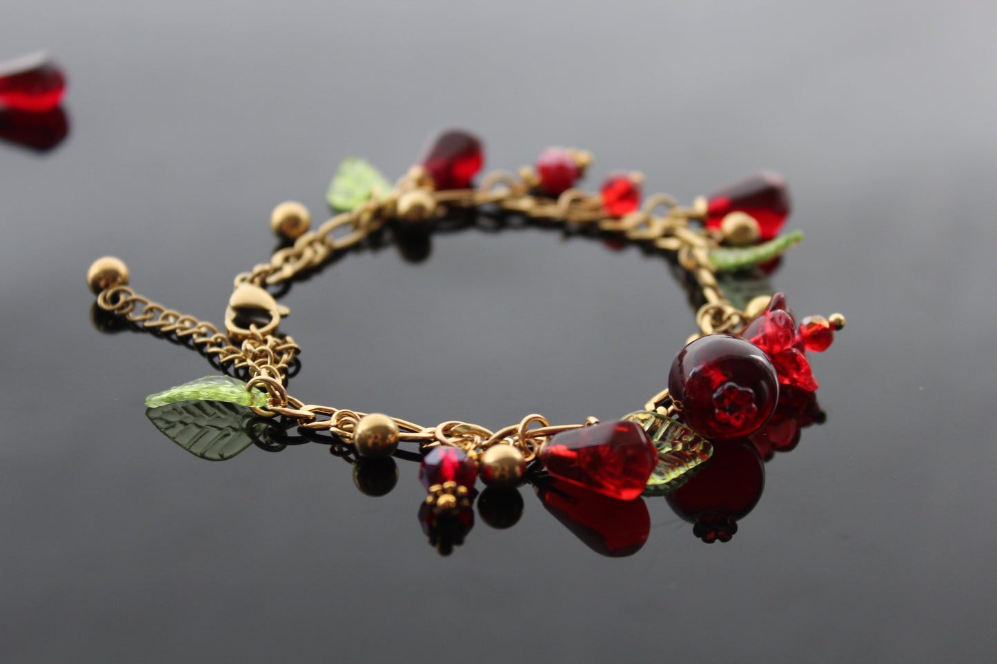 18K gold plated handmade stainless still pomegranate bracelet with resin beads
