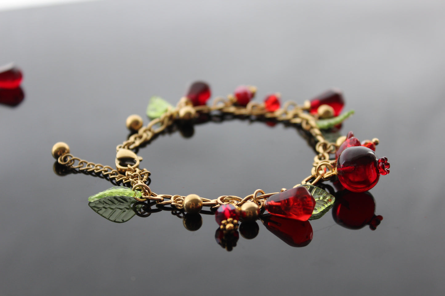 18K gold plated handmade stainless still pomegranate bracelet with resin beads