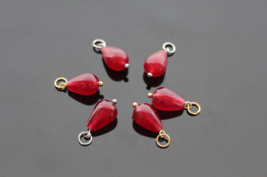 Set of 3 Natural red chalcedony teardrop  shape charms