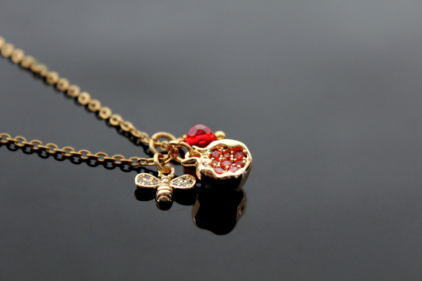 Bee pomegranate gold plated necklace