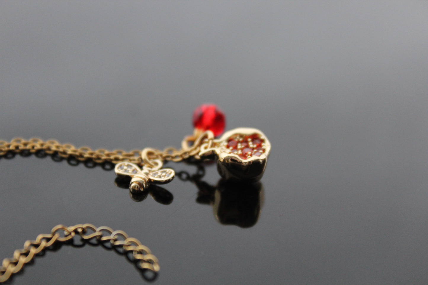 Bee pomegranate gold plated necklace