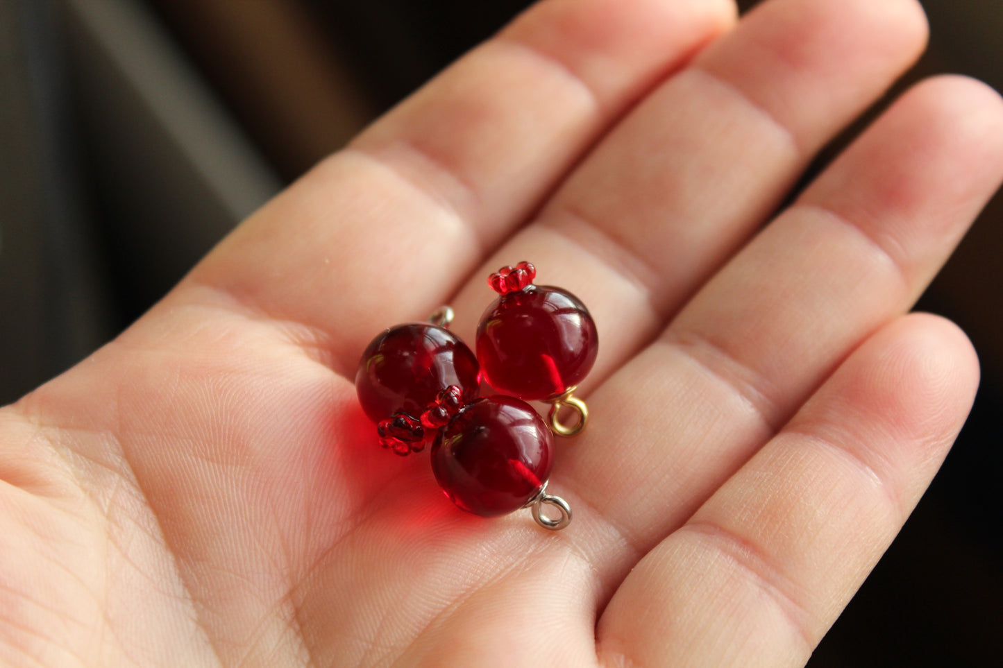 Bulk Dark red resin pomegranate charms for jewelry making