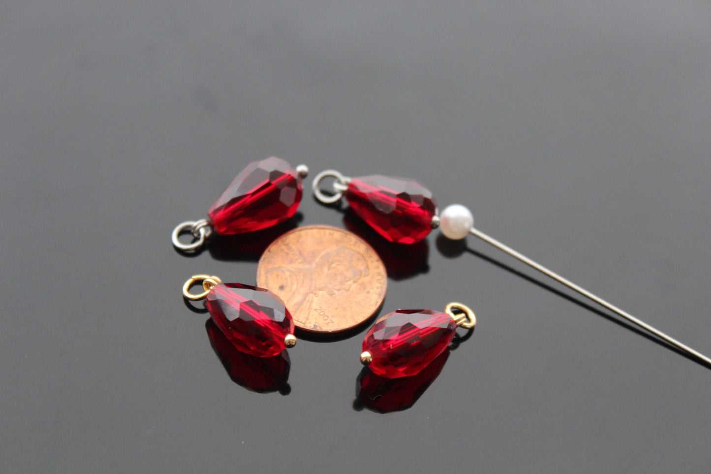 Set of 3, 5, 10, 20 faceted glass drop shape beads