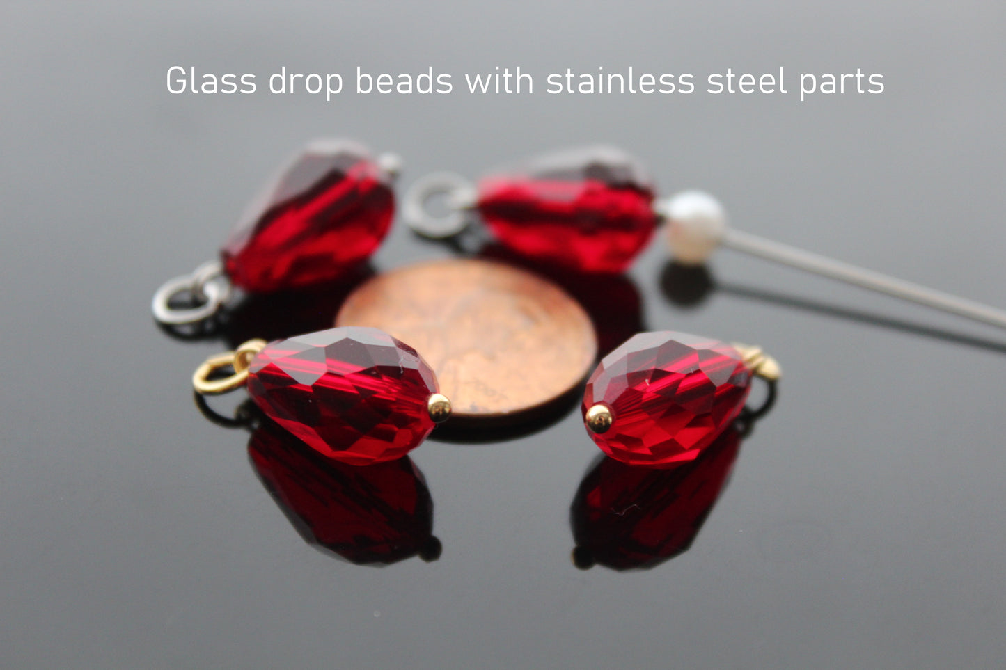 Set of 3, 5, 10, 20 faceted glass drop shape beads