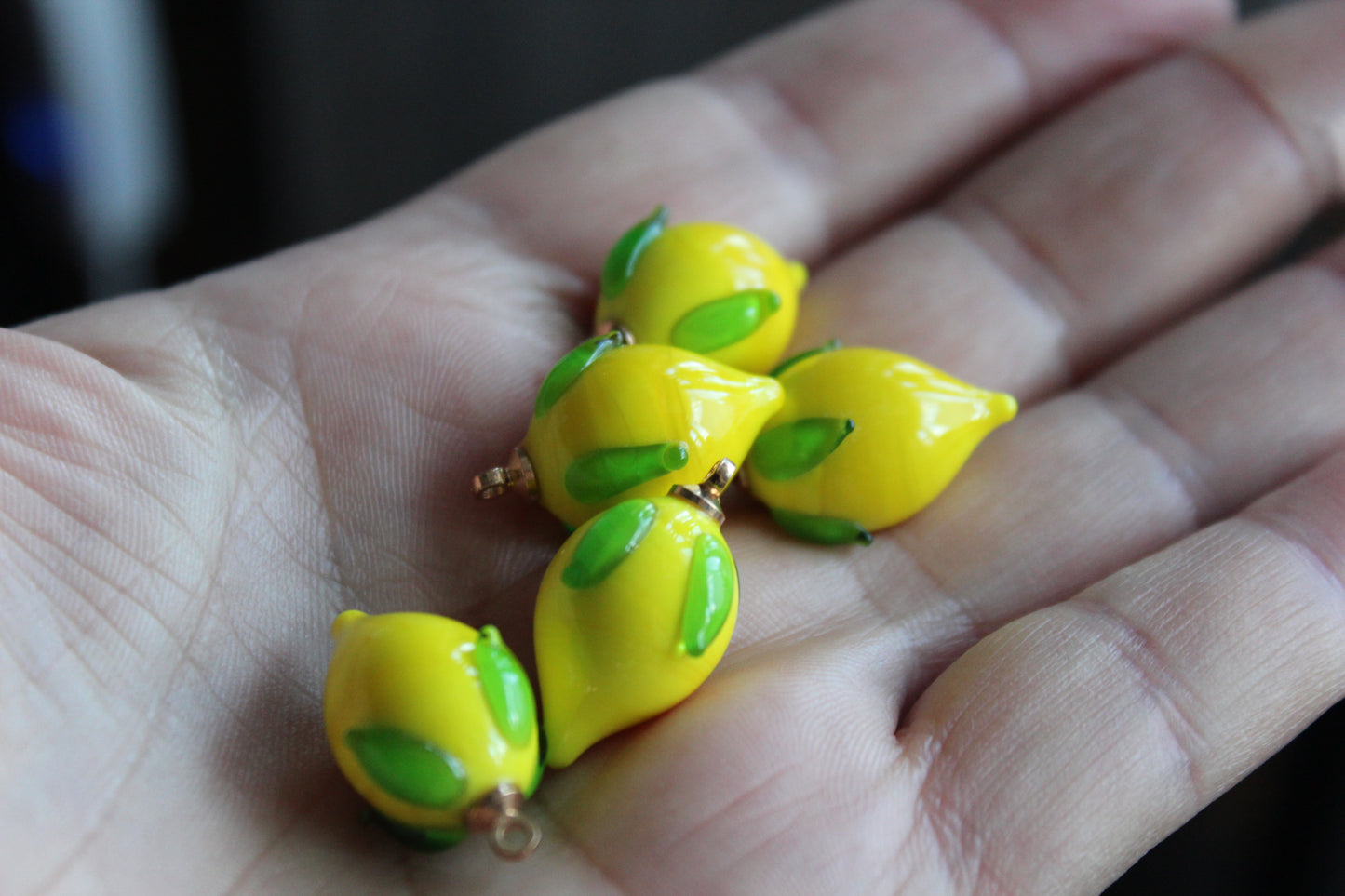 Glass Lemon charms for jewelry making , Ready to make jewelry findings