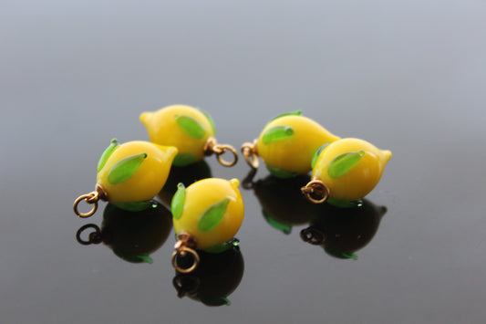 Glass Lemon charms for jewelry making , Ready to make jewelry findings