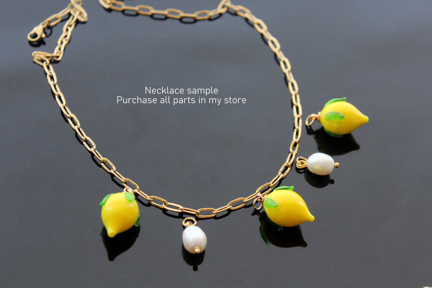 Glass Lemon charms for jewelry making , Ready to make jewelry findings