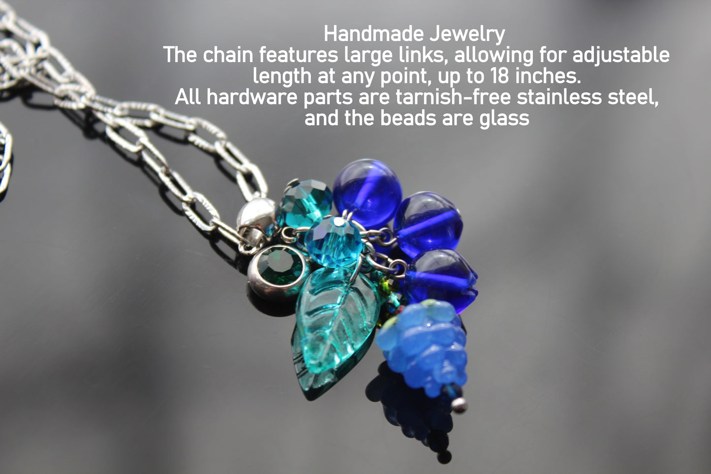 Hand Made Glass Blueberries with Silver Hardware
