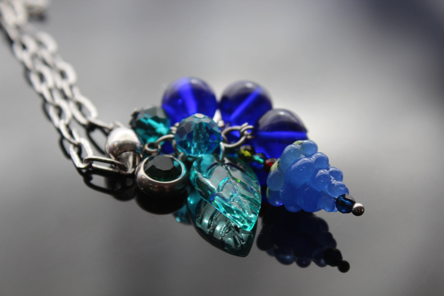 Hand Made Glass Blueberries with Silver Hardware