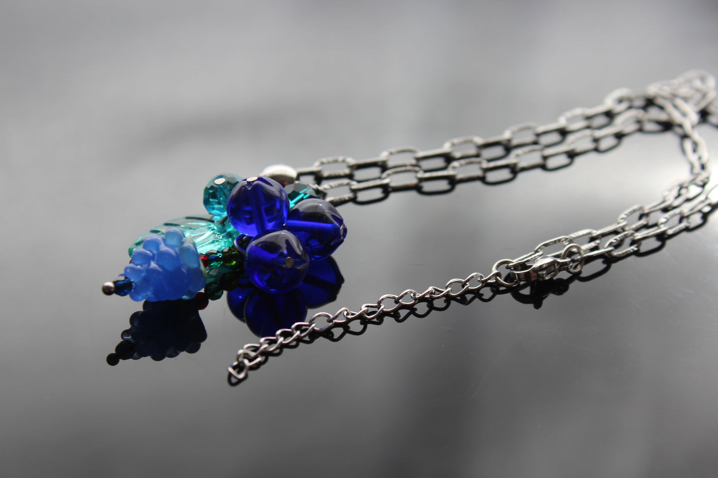 Hand Made Glass Blueberries with Silver Hardware