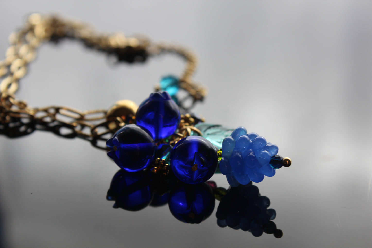 Hand Made Glass Blueberries with Silver Hardware