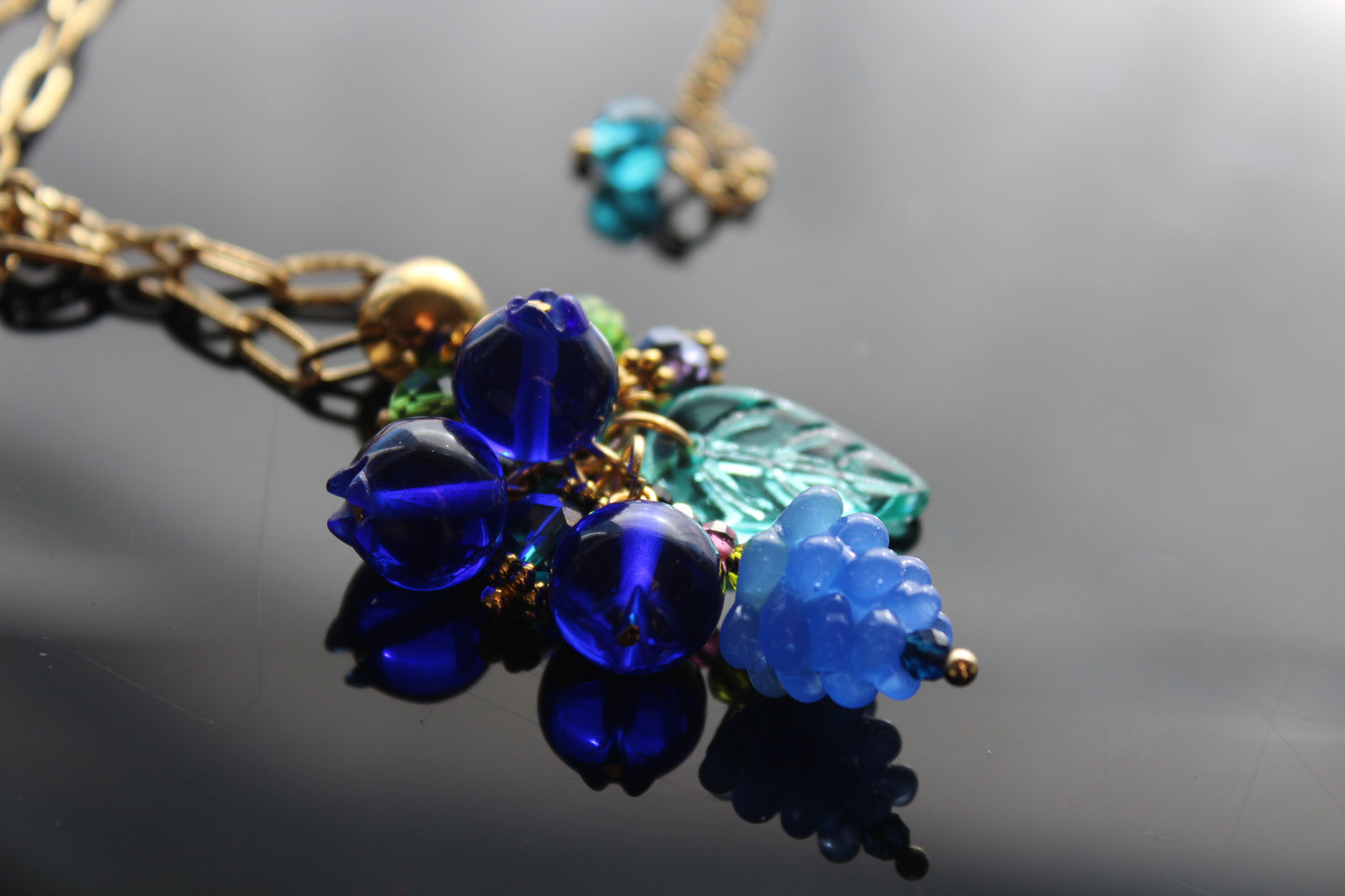 Hand Made Glass Blueberries with Silver Hardware
