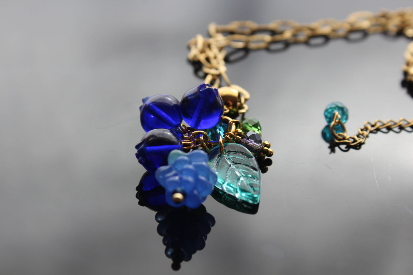 Hand Made Glass Blueberries with Silver Hardware