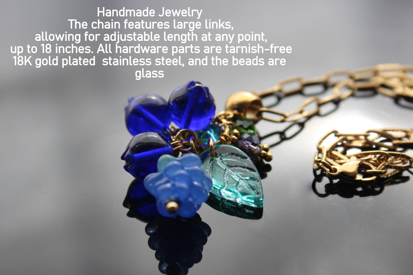 Hand Made Glass Blueberries with Silver Hardware
