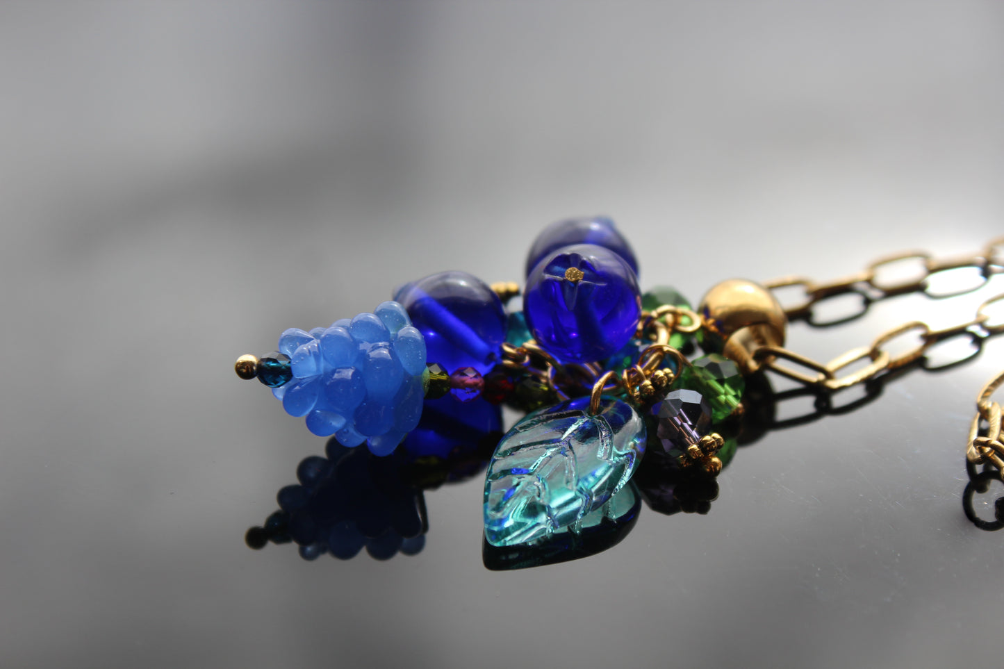 Hand Made Glass Blueberries with Silver Hardware