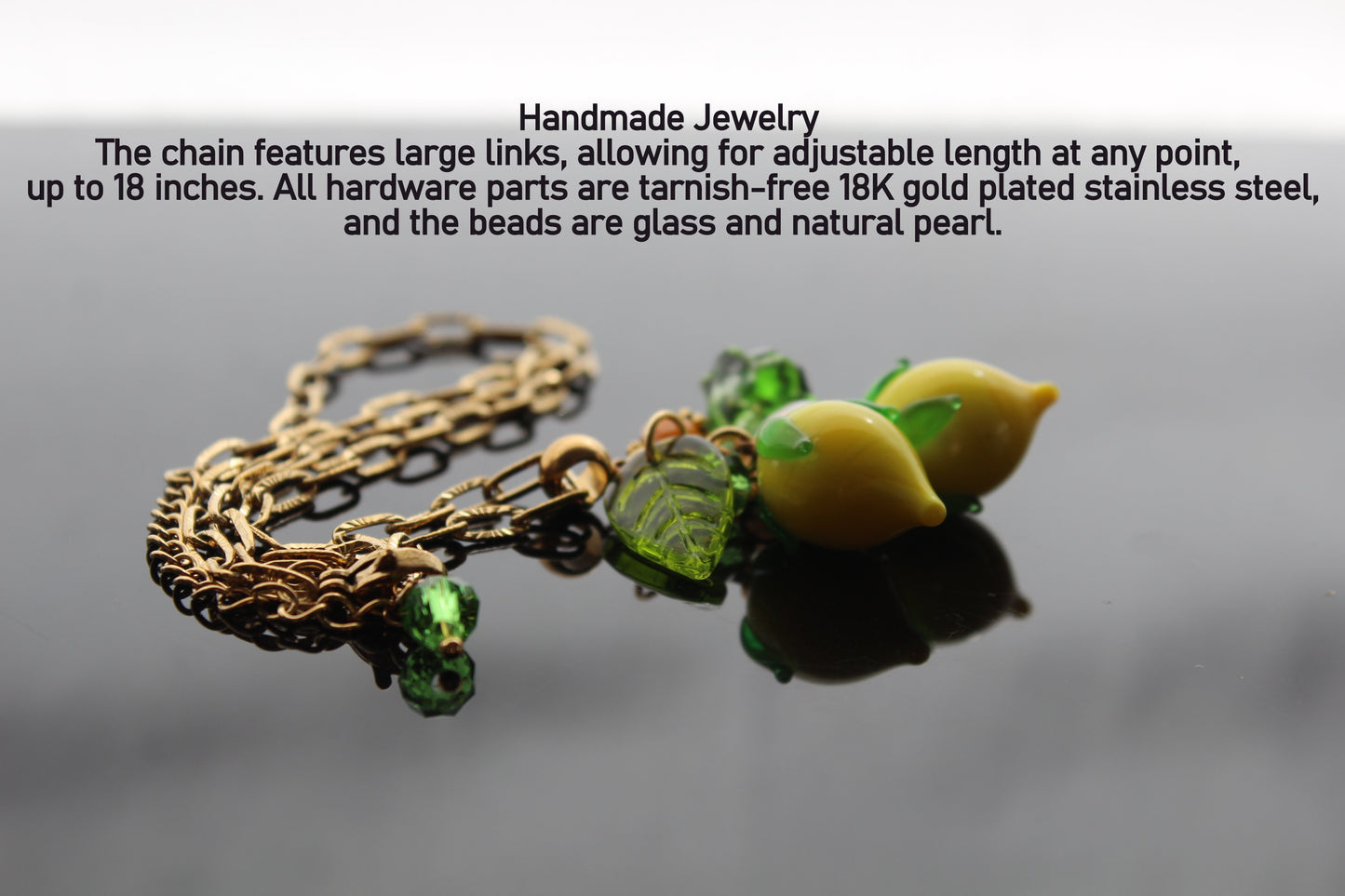 Hand Made Glass Lemon Necklace with Gold Hardware