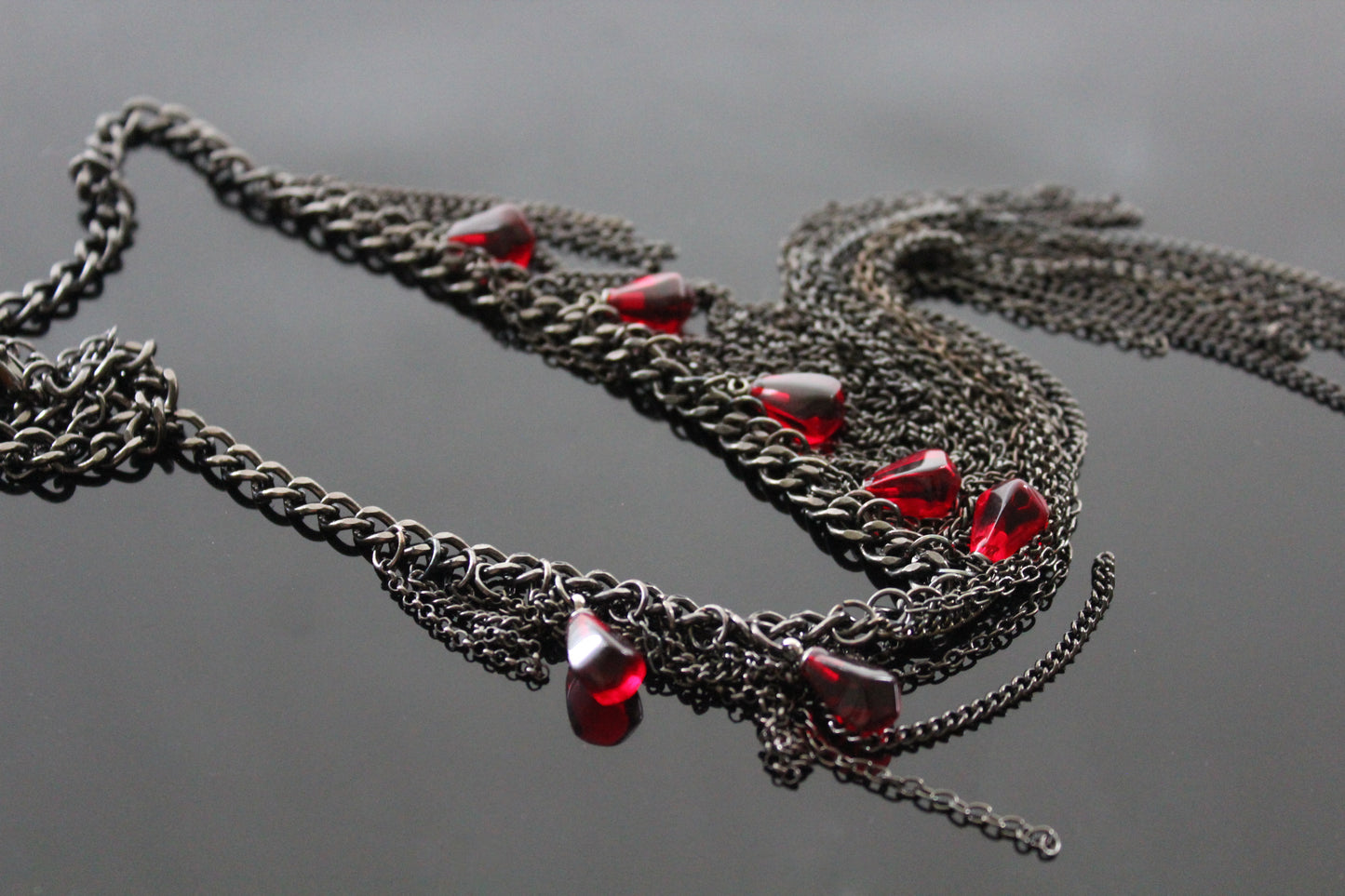 Black Chain Bib necklace with glass beads
