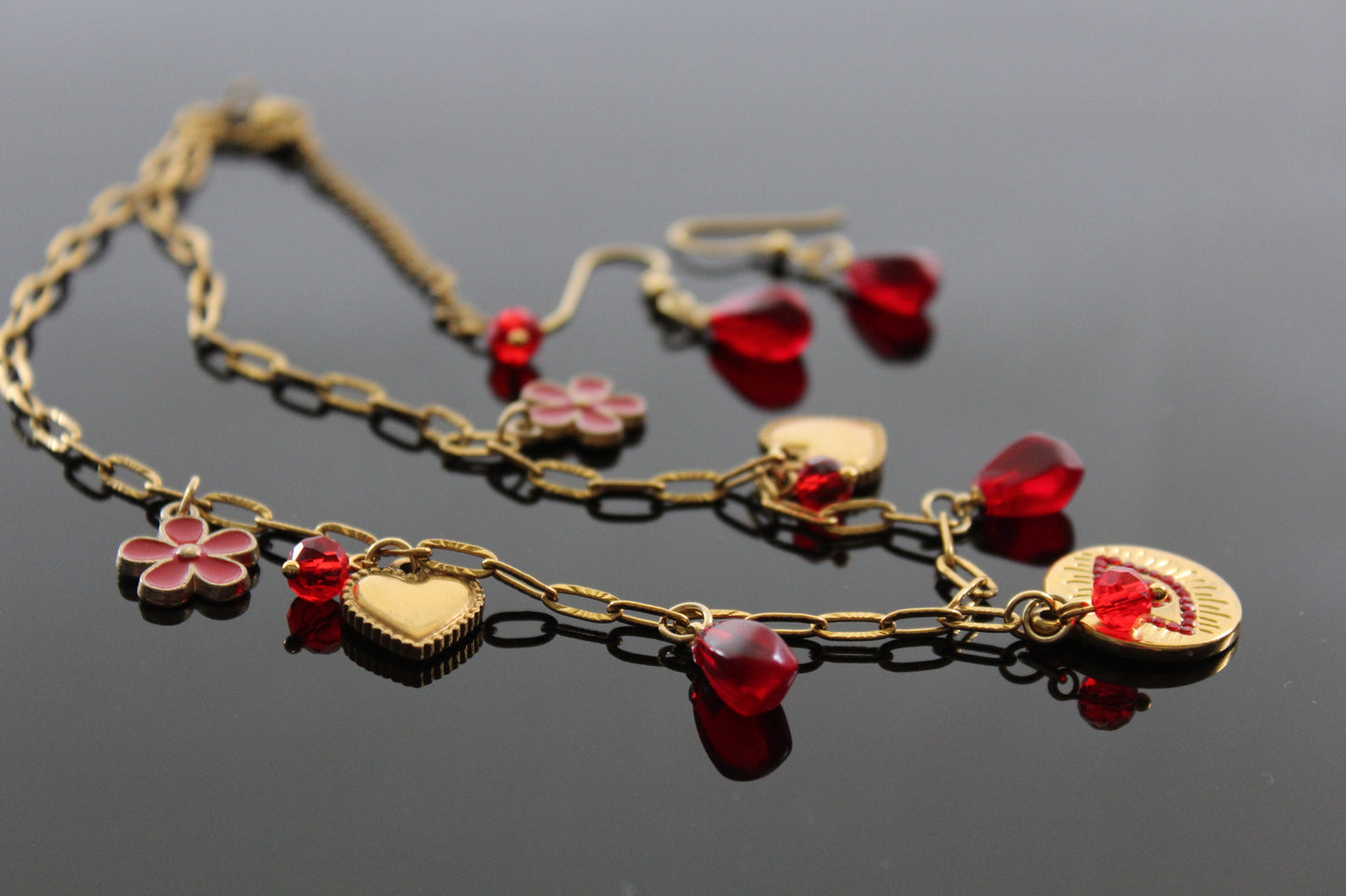 Handmade Evil Eyes Charm Pomegranate floral necklace with earrings
