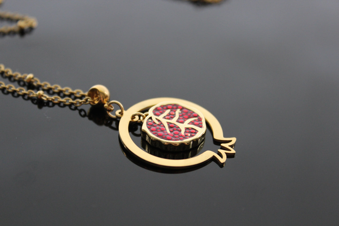 Handmade Pomegranate-shaped pendant and delicate matching earrings