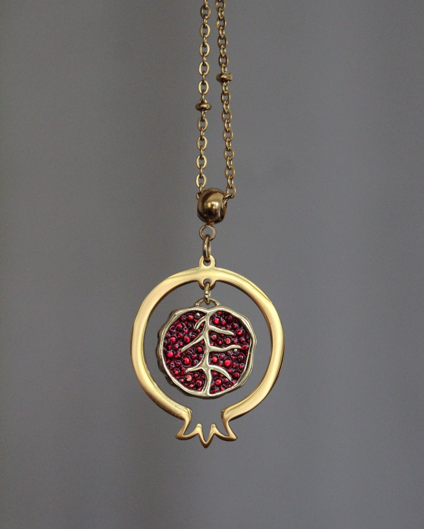 Handmade Pomegranate-shaped pendant and delicate matching earrings