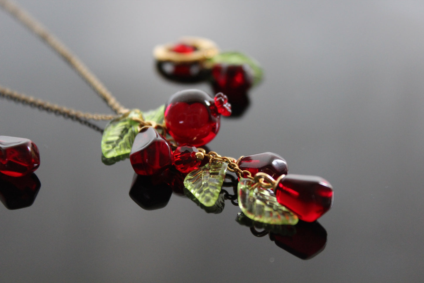 Handmade Fruit Jewelry Set, 18K Gold Plated Necklace and Earrings, Pomegranates