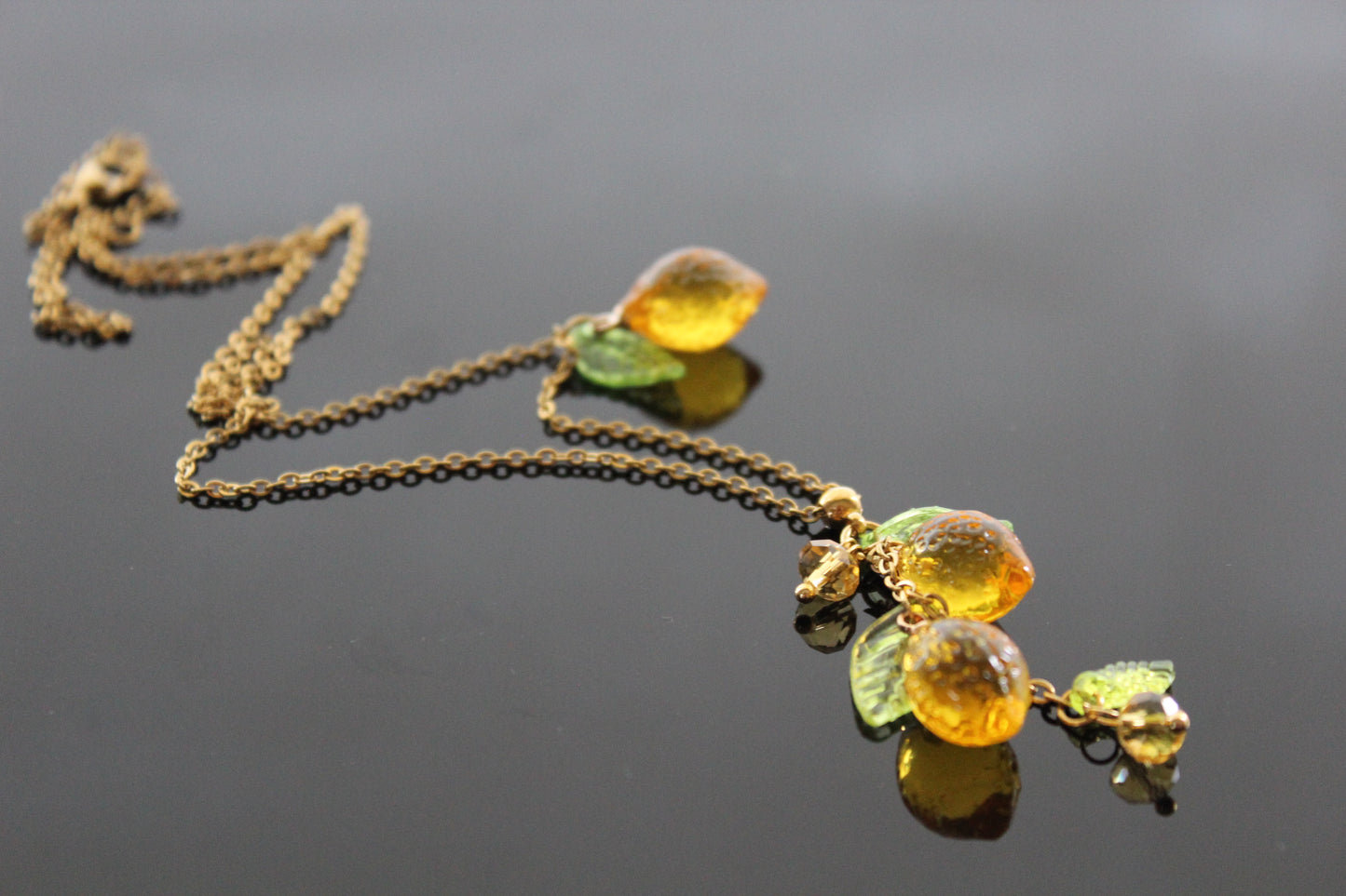 Handmade Fruit Jewelry Set, 18K Gold Plated Necklace and Earrings, Lemons