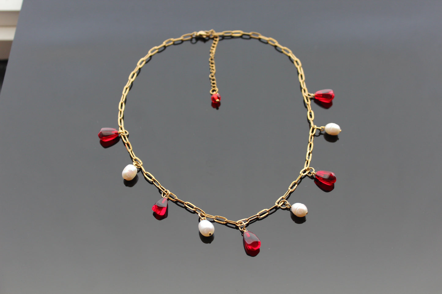 18K gold plated stainless steel Glass Pomegranate seeds with Natural Pearl necklace